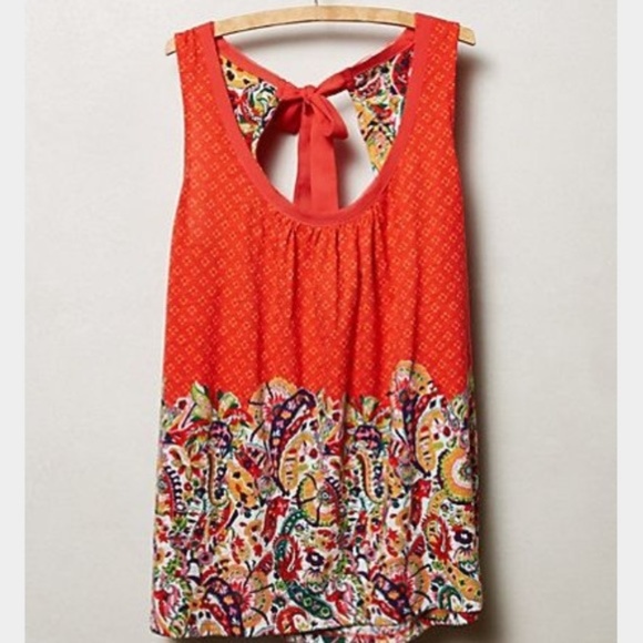 Anthropologie Tops - Anthropologie Rosea Red Print Tie Back Tank Large